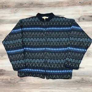 60s Vtg ICELAND Full Zip Jacquard Cardigan Lambs Wool Fair Isle Sweater Jumper